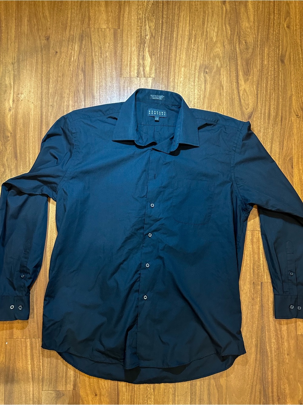 Bergamo New York Men's Large Regular Fit Black Long Sleeve Dress Shirt L